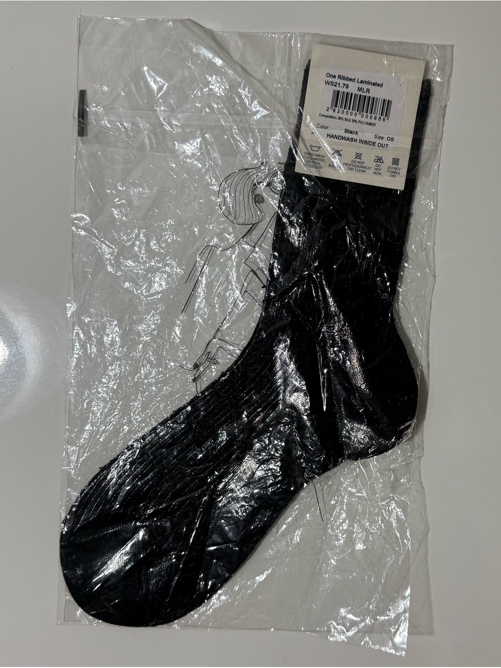 MARIA LA ROSA ONE RIBBED LAMINATED SOCKS IN BLACK - Picture 4 of 8